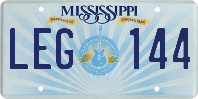 MS license plate LEG144