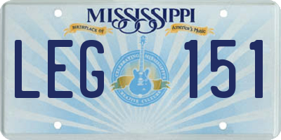 MS license plate LEG151