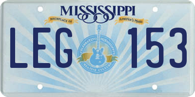 MS license plate LEG153