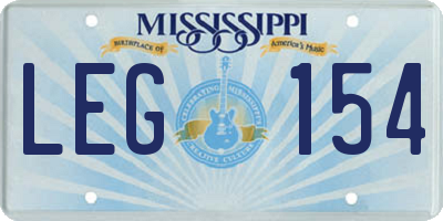 MS license plate LEG154