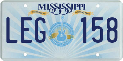 MS license plate LEG158