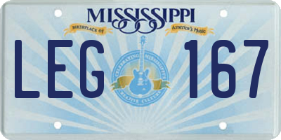 MS license plate LEG167