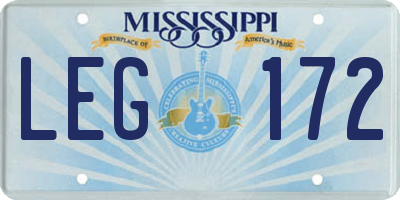 MS license plate LEG172