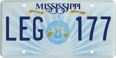MS license plate LEG177