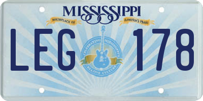 MS license plate LEG178