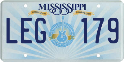 MS license plate LEG179