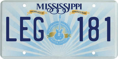 MS license plate LEG181