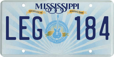 MS license plate LEG184