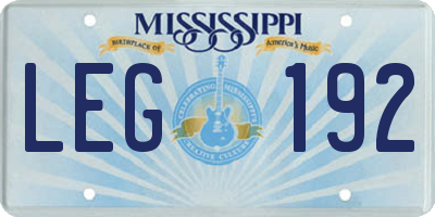 MS license plate LEG192