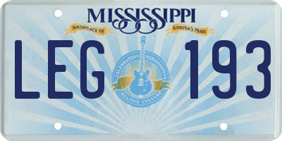MS license plate LEG193