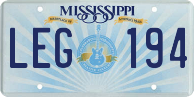 MS license plate LEG194