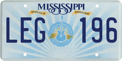 MS license plate LEG196