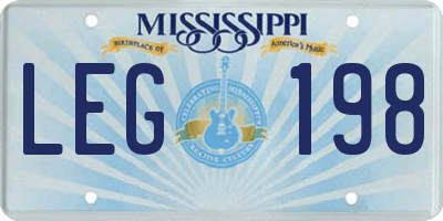 MS license plate LEG198