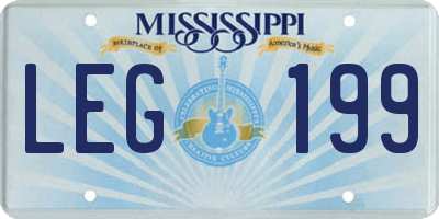 MS license plate LEG199