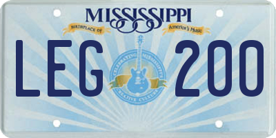 MS license plate LEG200
