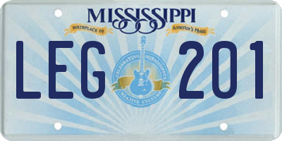 MS license plate LEG201
