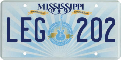 MS license plate LEG202