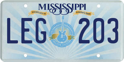 MS license plate LEG203