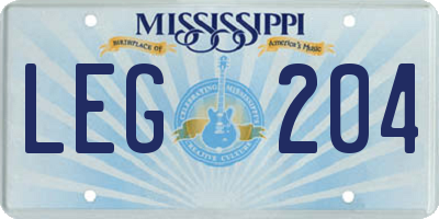 MS license plate LEG204