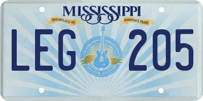 MS license plate LEG205