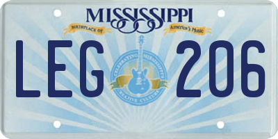 MS license plate LEG206