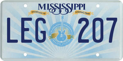 MS license plate LEG207