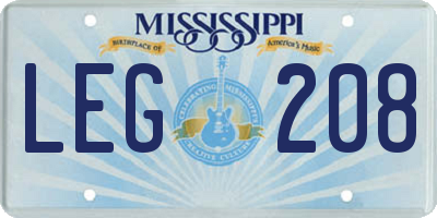 MS license plate LEG208