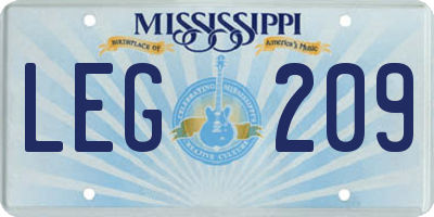 MS license plate LEG209