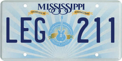 MS license plate LEG211