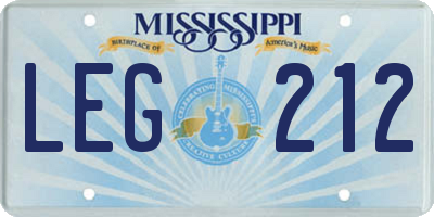 MS license plate LEG212
