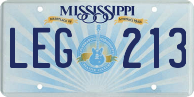 MS license plate LEG213