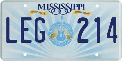 MS license plate LEG214