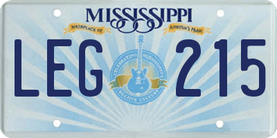 MS license plate LEG215