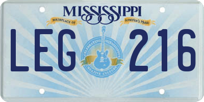 MS license plate LEG216