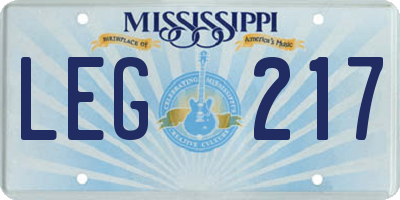 MS license plate LEG217