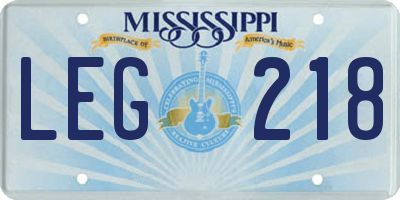 MS license plate LEG218