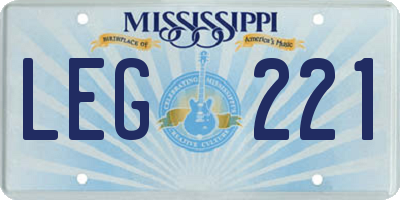 MS license plate LEG221