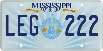 MS license plate LEG222