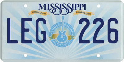 MS license plate LEG226
