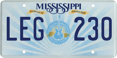 MS license plate LEG230