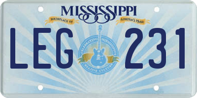 MS license plate LEG231
