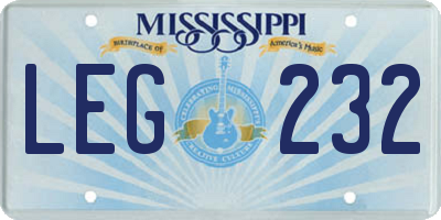 MS license plate LEG232