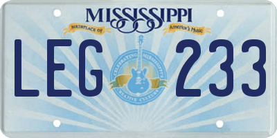 MS license plate LEG233