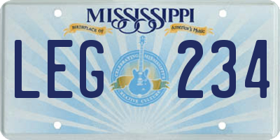 MS license plate LEG234