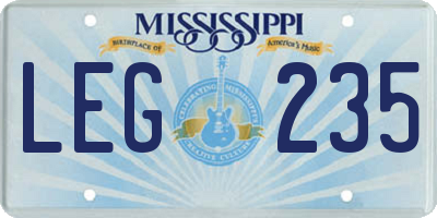 MS license plate LEG235
