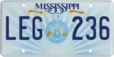 MS license plate LEG236
