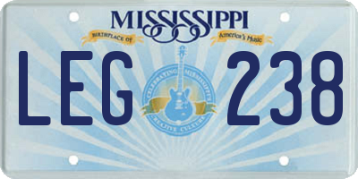 MS license plate LEG238