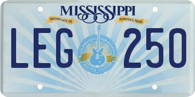 MS license plate LEG250