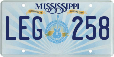 MS license plate LEG258