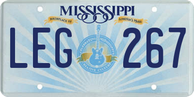 MS license plate LEG267